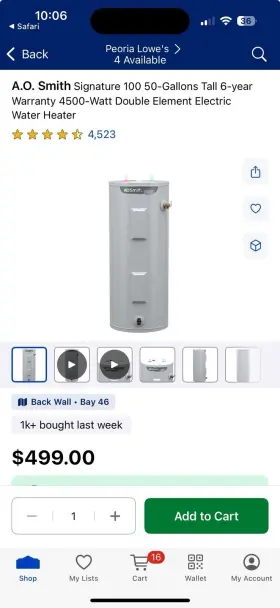 100227540 A. O. Smith Ao Ens-50 110 Proline 50 Gallon Short Electric Water Heater