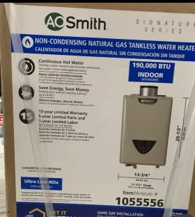 1055556 A. O. Smith Ao Signature Series 190 000 Btu Indoor Natural Gas Tankless Water Heater