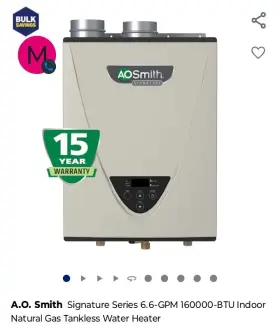 Gt15-240-ni A. O. Smith A.o. 6.6 Gal. 160 000 Btu Tankless Hot Water Heater Natural Gas