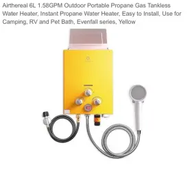 Evn6yl Airthereal 6l 1.58gpm Outdoor Portable Propane Gas Tankless Yellow