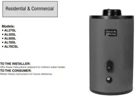 Al27sl Alliance Sl Hydraston-lined Indirect Water Heater Parts Only Black Cover
