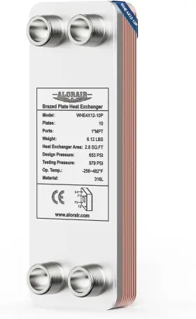 Whe4x12-10p Alorair 4 Inch X12 10 Plates Heat Exchanger With 1 Mpt Port 316l Stainless Steel