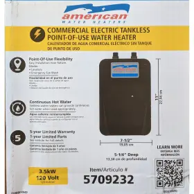 American Water Heaters 035505022370 New Electric Tankless Point-of-use 120v 3.5kw