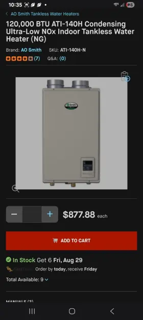 At-h3j-dv-n Ao Smith Natural Gas Tankless On Demand Water Heater New No Box