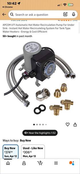 Apcom 100306289 Ut1 Under Sink Instant Hot Water System Recirculation Pump For