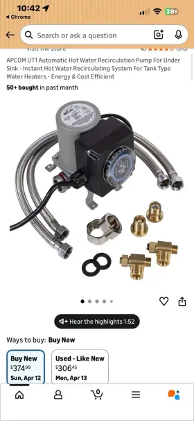 100306289 Apcom Ut1 Under Sink Instant Hot Water System Recirculation Pump For