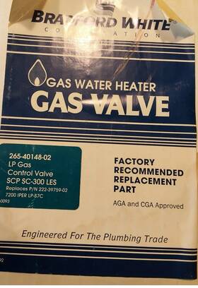 Bradford White 265-40148-02 Water Heater Gas Valve Fast Free Shipping N4