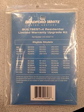 Bradford White 415-53337-01 Level 1 10 Year Warranty Upgrade Kit
