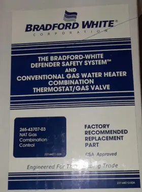 265-43707-03 Bradford White 43707-03a 222- Water Heater Gas Valve New