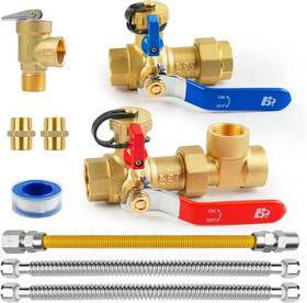 Branded 445057144117 3/4 Inch Tankless Water Heater Valve Kit With Pressure Relief And Gas Conn