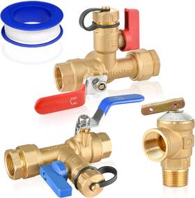 Brightdeck 313091420412 3/4 Inch Ips Isolator Tankless Water Heater Service Valve Kit With Pressure Relief