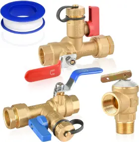 Brightdeck 313091420412 3/4 Inch Ips Isolator Tankless Water Heater Service Valve Kit With Pressure Relief