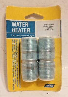 Camco 014717158329 2 Each Water Heater Dielectric Nipples 3/4 Inch Npt X 1/2 Long Usa New