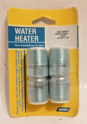 Camco 014717158329 2 Each Water Heater Dielectric Nipples 3/4 Inch Npt X 1/2 Long Usa New