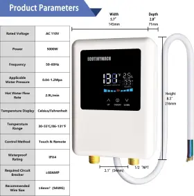 B0dnp1y3x6 Ecotinymach Tankless Water Heater Electric 110v 5000w Instant Under Sink Conver