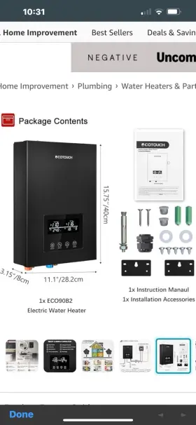 Eco90 Ecotouch Appliances Tankless Electric 9kw 240v On Demand Self-modulating Instant Hot Water
