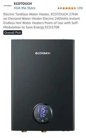 Eco270b Ecotouch Nib 27kw On-demand Tankless Water Heater 240v Self Modulating