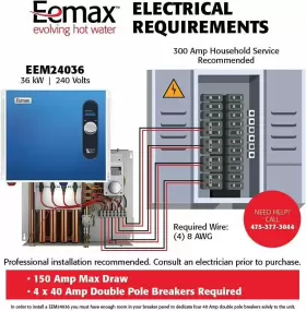 Eem24036 Eemax Electric Tankless Water Heater 36kw Blue