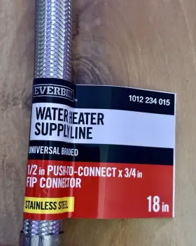 1012 Everbilt 810053469422 Water Heater Supply Line Stainless Steel 1/2 Inch Ptc 3/4 Fip Connector
