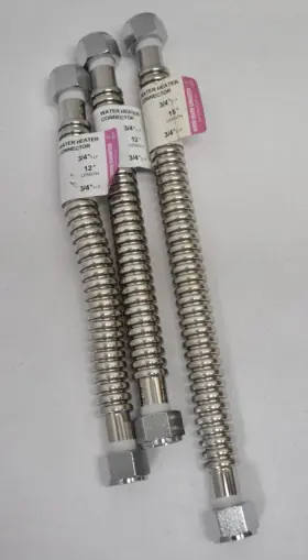 Aza1whc12 Ez-fluid Lot Of 3 Water Heater Connectors Corrugated Stainless Steel 12 Inch And 15 X 3/4 Fip