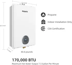 Fdg-cf170w-lp-r Fogatti 24l 170 000btu Propane Gas Tankless Water Heater Instant Hot Used