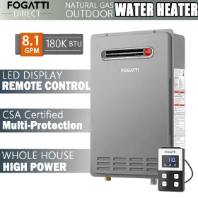 Fdg-cf180sag-ng Fogatti 26l Natural Gas Tankless Water Heater 8.1 Gpm Instant Hot