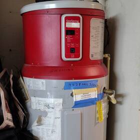 Geospring Ge6011946 Heat Pump Electric Water Heater Red Gray High Demand Storage Tank