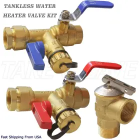 Hourleey 724190824603 3/4ftft Tankless Water Heater Isolation Service Valve Kit With Relief Brass