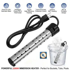 H-2200 Kepeak Portable Electric Immersion Bucket Water Heater 2200w 110v Hot Tub Bath Warmer
