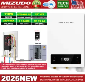 11000w Mizudo 11kw Electric Tankless Water Heater On-demand Instant Hot 240v 46a Whole House