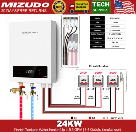 24000w Mizudo Tankless Water Heater Electric Instant Hot Boiler Led Display Whole House