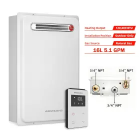Mizudo 797387438648 Outdoor Natural Gas Tankless Hot Water Heater On-demand 16l 5.1gpm 120000 Btu
