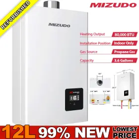 Mizudo 797422762110 12l 3.6gpm Instant Tankless Water Heater Hot Indoor Propane Gas 80 000btu