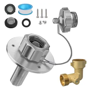 10021 Mtgstocl All Metal Rv Water Inlet With Check Valve 90 Brass Hose Elbow 3/4 In Ght