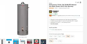 Rheem 020352814117 75 Gal. Tall 76 000 Btu Natural Gas Water Heater