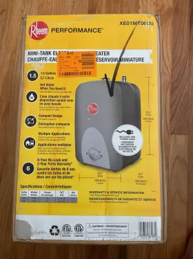 Rheem 445030988974 Performance 1.5 Gal. 120-volt Plug-in Minitank Point Of Use Electric Water With