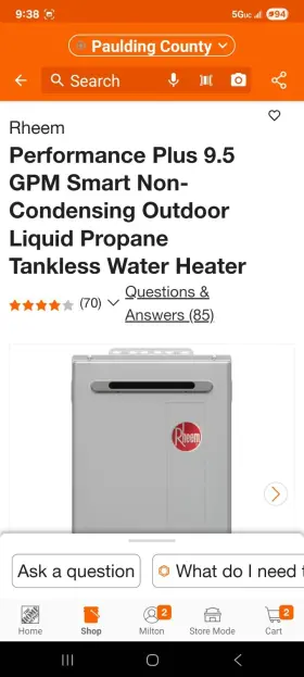 Rheem 662021564024 Outdoor Tankless Liquid Propane Water Heater 199 900 Btu