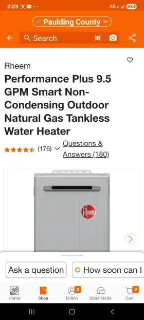 Rheem 667628564017 199 900 Btu Natural Gas Outdoor Tankless Water Heater