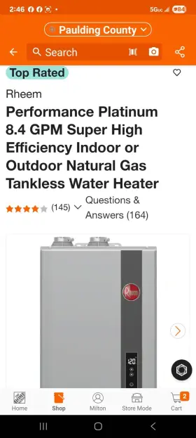 Rheem 763630565789 157 000 Btu Indoor Or Outdoor Natural Gas Tankless Water Heater