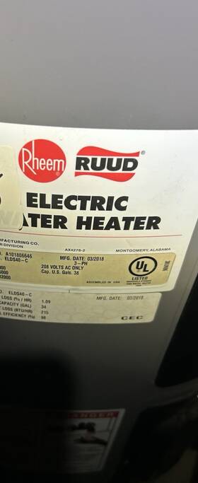 Rheem Elds40-c Rheem-ruud / 665801 38.0 Gal 208v 4500w 150 Psi Electric Water Heater