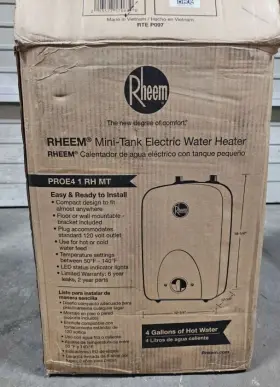 Proe4 Rheem 1 Rh Mt 4 Gallon 1.44 Kw 120 V Mini-tank Electric Water Heater Gray