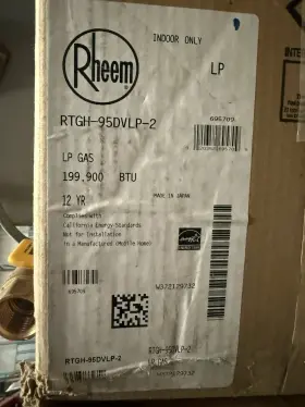 Rtgh-95dvlp-2 Rheem Tankless Water Heater Liquid Propane Gas 199k Btu