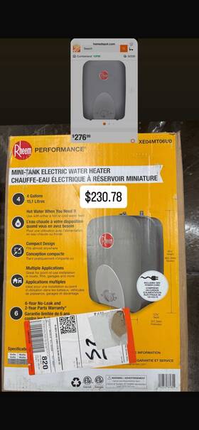 Rheem Xe04mt06u0 Mini-tank Electric Water Heater 4 Gallons Compact Design 120v Corded