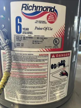 6ep6-1 Richmond 120 Volt 6 Gallon Water Heater Electric