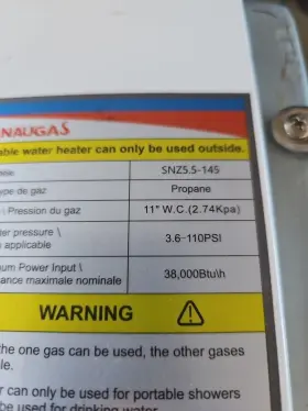 Snd7-185-1 Sanaugas Propane Water Heater Tankless Snzh5 145