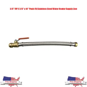 6831558 Sioux Chief 3/4 Inch Fip X 18 Push-fit Stainless Steel Water Heater Supply