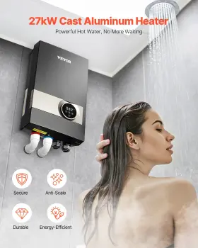 Vevor 197988669197 27kw Tankless Electric Water Heater Instant Hot With Lcd Touch Child Lock