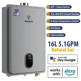 Apolo-16l Westinghouse Smart Tankless Water Heater 16l 5.1gpm Natural Gas Indoor App Alexa