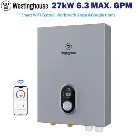 Et027ka1g Westinghouse 27 000w Tankless Water Heater Electric 240v Wifi And Voice Control For Whole House