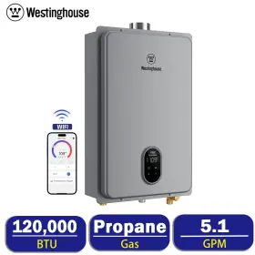Hw120a1g-lp Westinghouse 5.1 Gpm Tankless Water Heater Propane Indoor 120k Btu Wifi Control